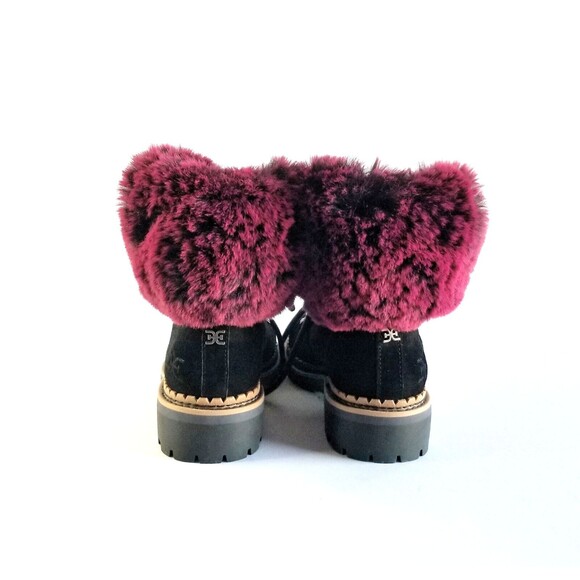 SAM EDELMAN Women's Black Suede Bowen Fashion Boots Sz 7 37 Dk Red Faux Fur Cuff - Picture 11 of 14
